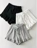 Women's Summer Lace Waffle Shorts: Elastic Waist, Lace-up, Ruffle Edge, Versatile Casual Sports Hot Pants