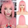 XINRAN Lange gerade weinrote Perücke mit Pony, synthetische Perücken für Frauen, hitzebeständiges Naturhaar für die tägliche Halloween-Cosplay-Party