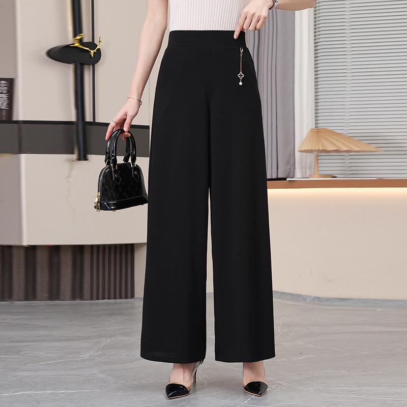 High-Waist Wide-Leg Drapey Pants for Middle-Aged & Elderly Women - Casual, Loose, Straight-Leg Fit for Spring & Autumn