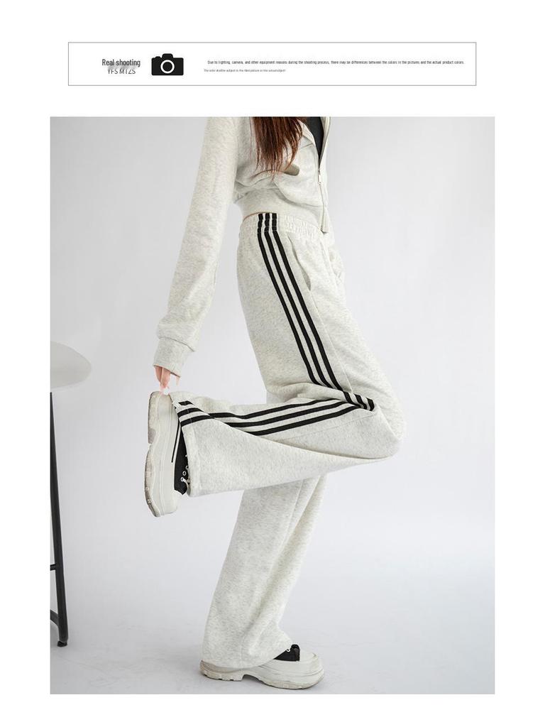 2024 Women's Autumn Loose Straight-Leg Sweatpants with Side Stripe Trend