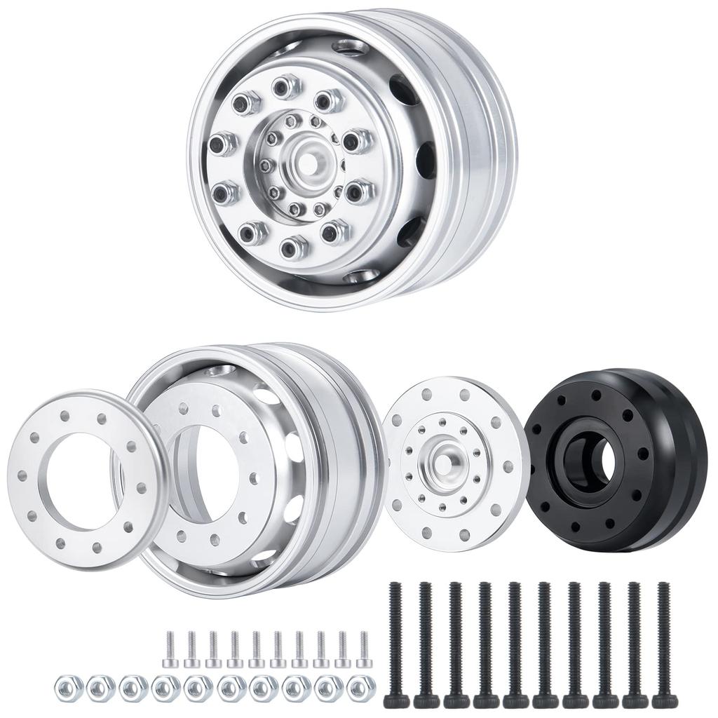 TRZX Aluminum Front Wheel Hub Rim Upgrade Parts for 1/14 Tamiya Trailer Tractor Truck RC Car (2 Pieces)