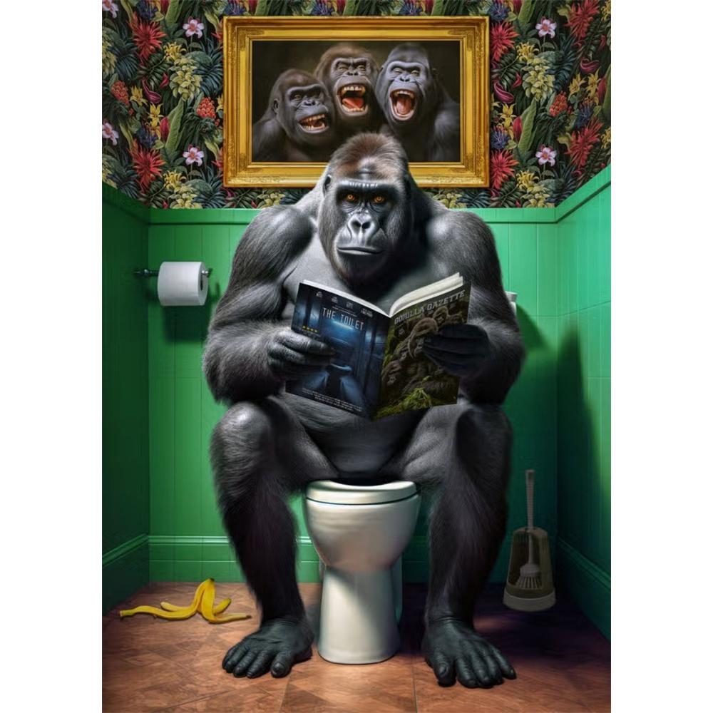 Hund sitzt auf der Toilette und liest Zeitung 5D DIY Diamantmalerei Kreuzstich Vollbohrer Runde Stickerei Heimdekoration Geschenke