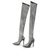 Fashion Liyke Fashion Rhinestone Fishnet Mesh Women Pumps High Heels Socks Over-The-Knee Boots Sexy Pointed Toe Slip-On Party Shoe Black