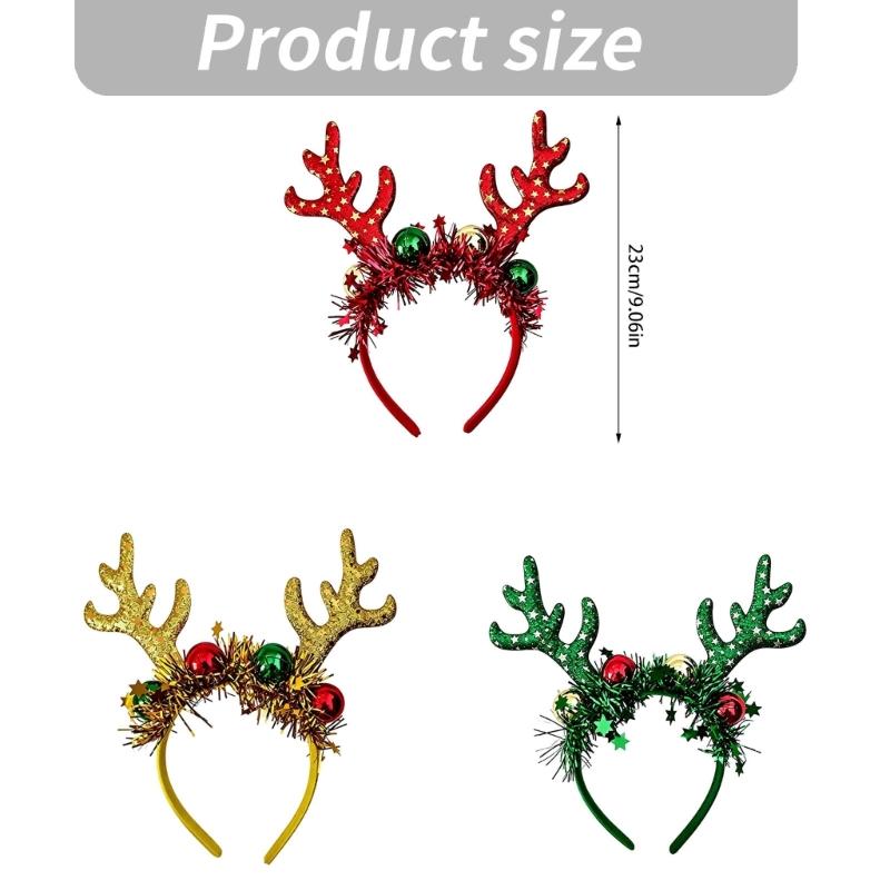 Holiday Reindeer Antler Headband with Wrapped Band, Shining Tinsel Detail and Festival Ball Design for Christmas DressUp