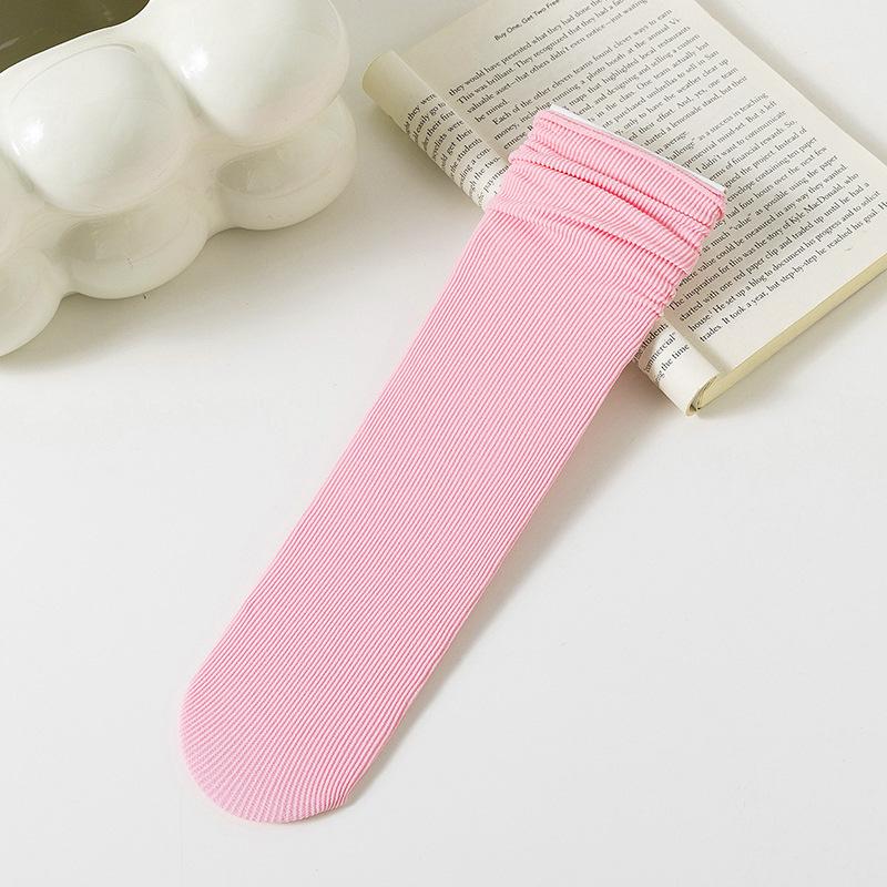 Damskie białe skarpetki do połowy łydki z jedwabiu lodowego: Cienki, Jednolity kolor, Aksamitny, Wiosna/Lato