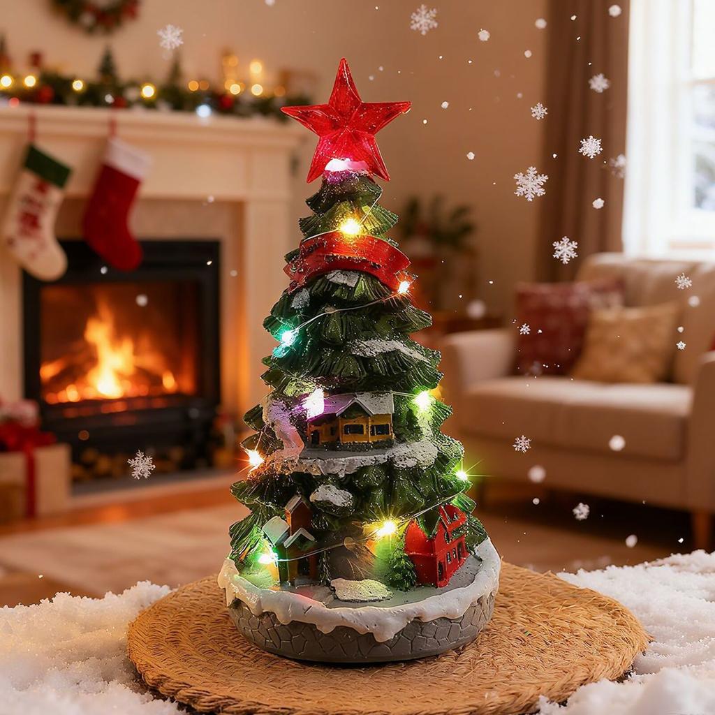 Leuchtender Weihnachtsbaum mit Spieluhr als Zimmerdekoration