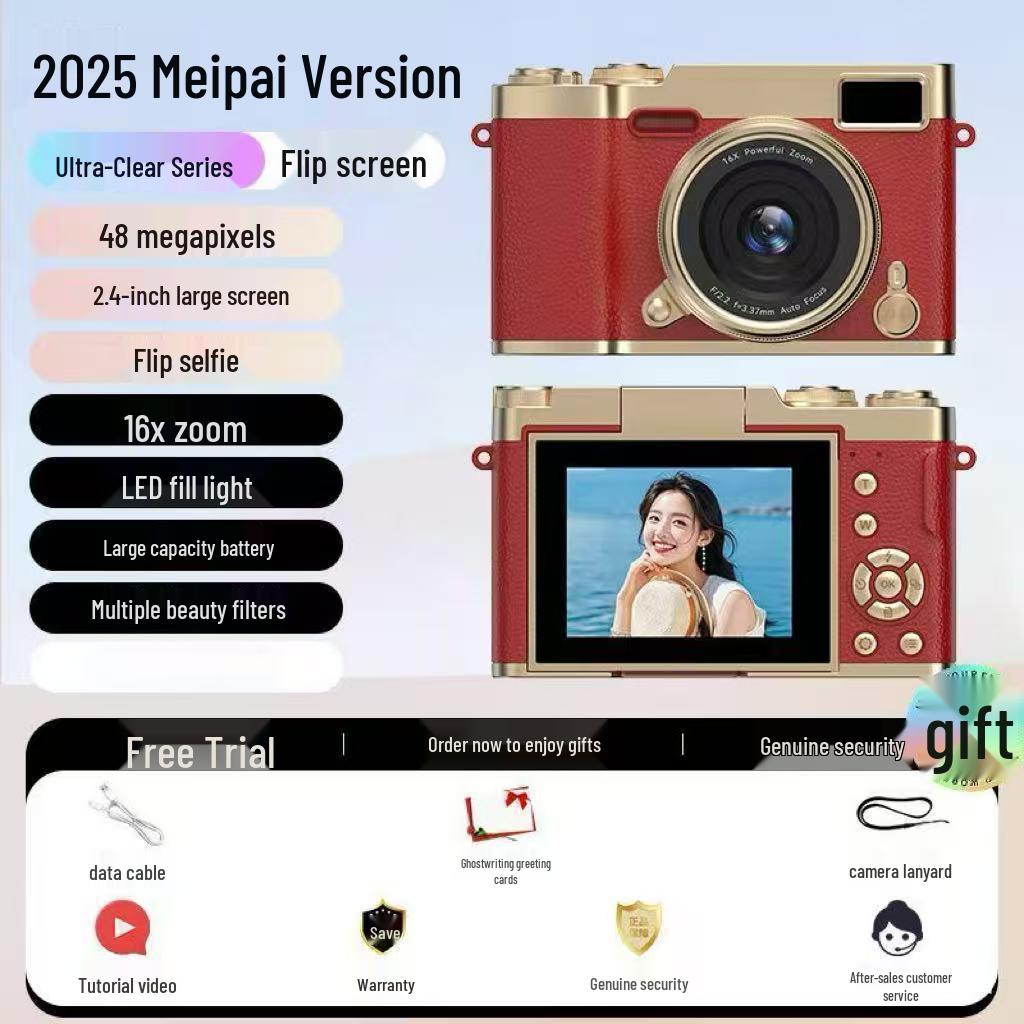 Retro Foldable Screen CCD Camera with 16x Zoom and HD Portable Pocket Recorder