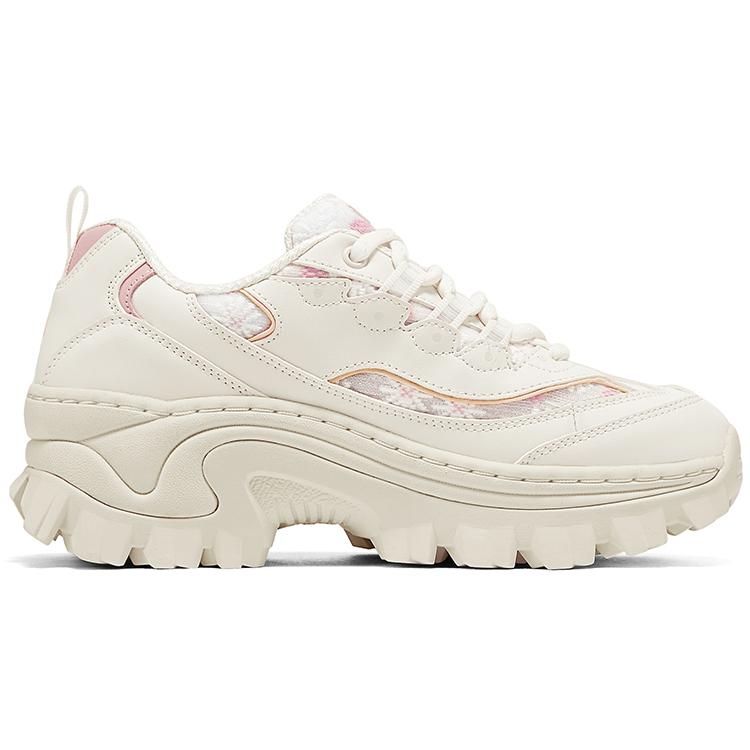 Skechers Chaussures Gâteau au Miel à Lacets Maille Respirante Augmentant la Hauteur Basse Papa Chaussures Baskets Femmes Blanc Rose 177229-WPK