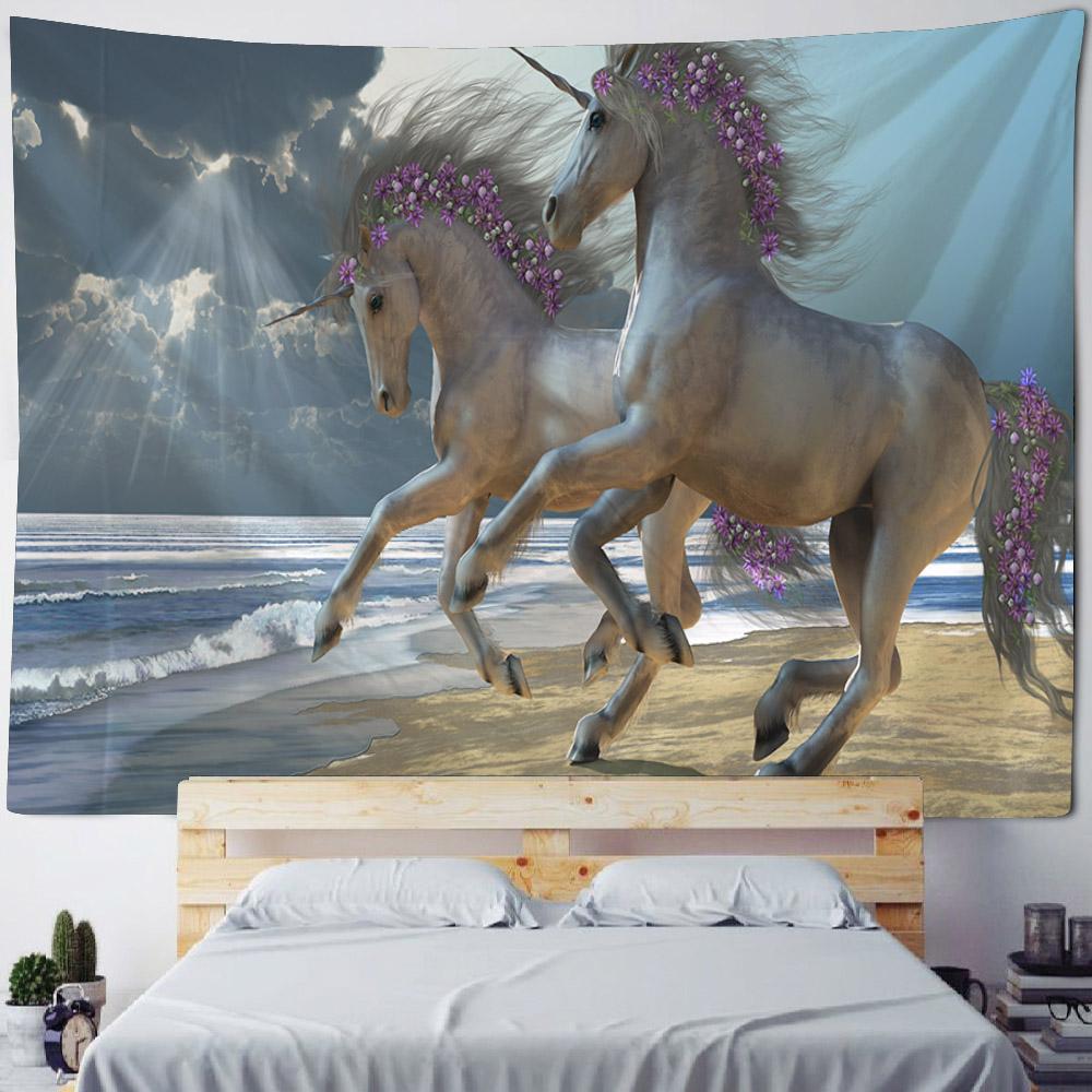Animal Art Tapestry Room Background Fabric Unicorn Sea View Print Wall Hanging Living Room Bedroom Background Wall Decoration