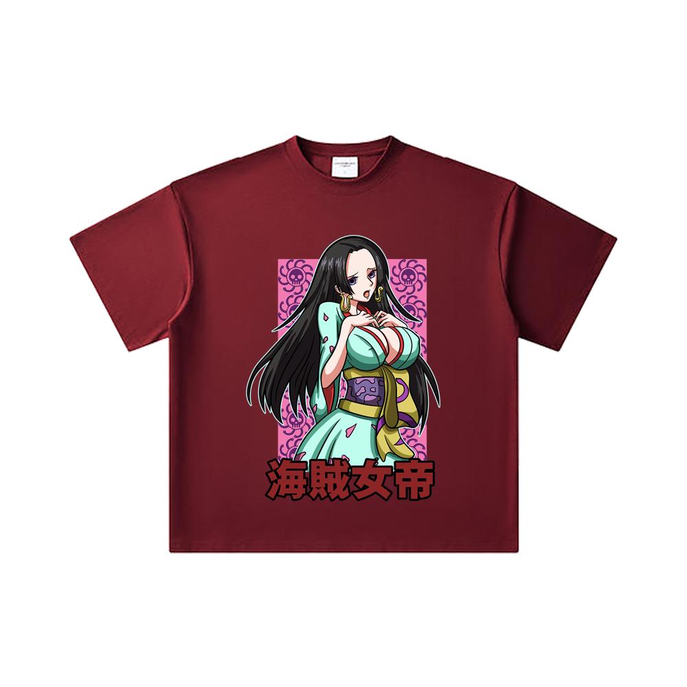 

260 GSM Double Yarn 32 Count 100% Cotton One Piece V68 Boa Waifu Print Unisex Heavy Cotton T Shirt 2XL вина червоного кольору
