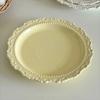 Embossed Design Ceramic Dessert Plate White/Yellow Color Western Dining Tableware  Kitchen Use