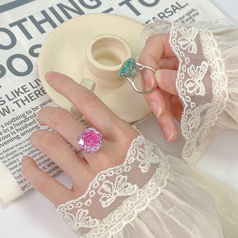 Schmuck Kupferboden Vergoldet Simulation Rosenschliff Meerblau Schlichter Ring Hauptstein 16mm