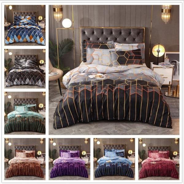 12 spalvų patalynė, vientisa auksinė paauksuota linija, geometrinis elementas, patogi pagalvės užvalkalas, antklodės užvalkalas, trijų dalių komplektas