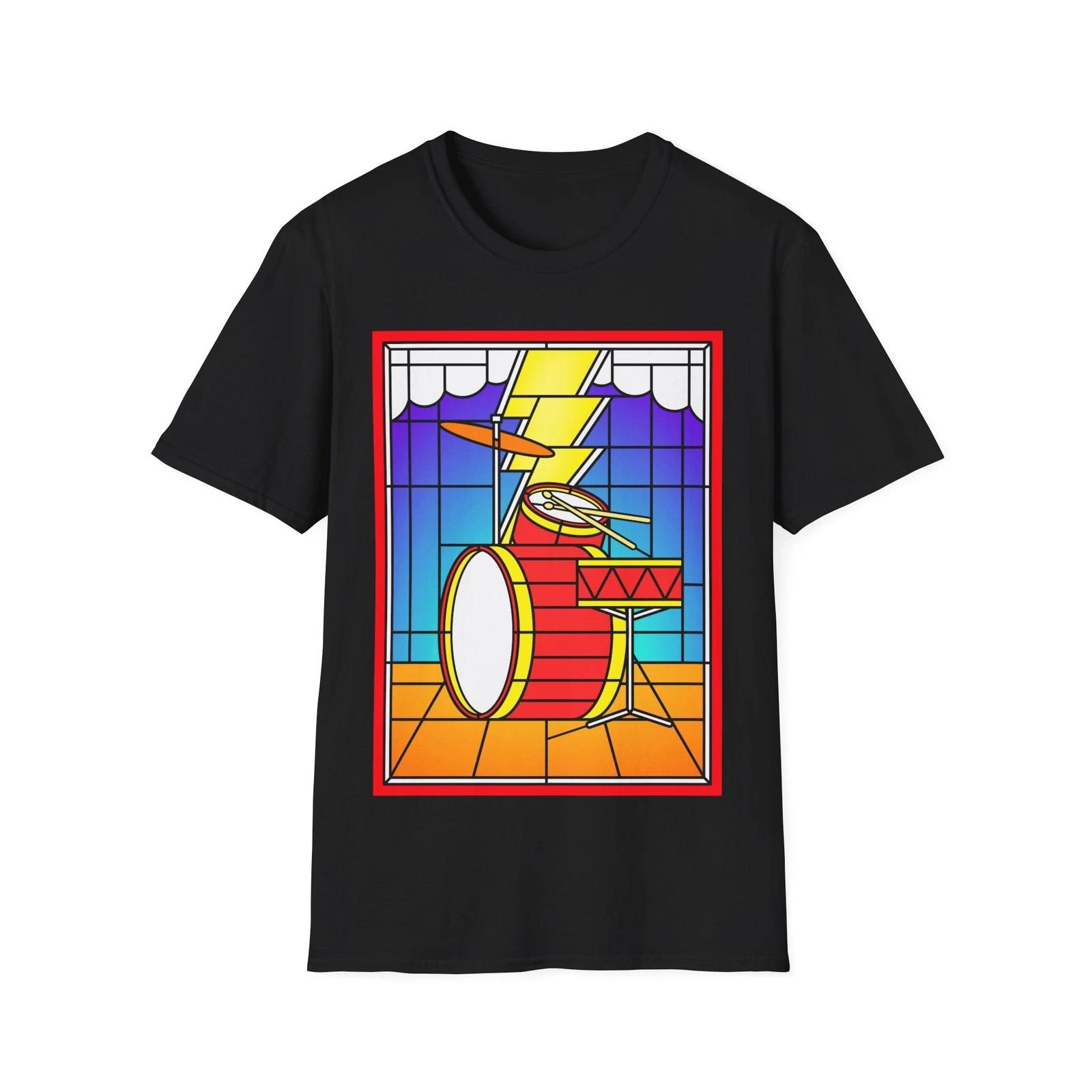 Stained Glass Drum Kit T-Shirt, Rock Music Graphic Tee, Unisex Regular Fit Top 2XL