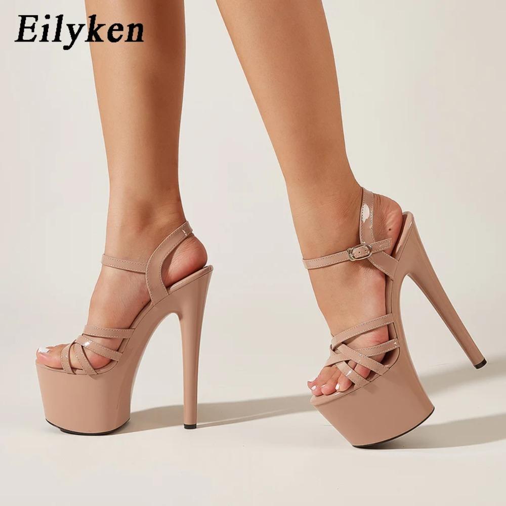 Eilyken Sommer Sexy Schmaler Riemen Damen Sandalen Extrem Hohe Absätze Mode Peep Toe Party Plateau Pumps Stripper Schuhe
