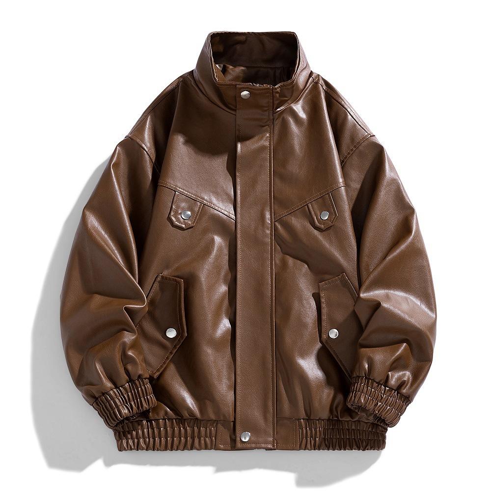 

Men s Street Fashion Jacket Stand Collar Casual Spring and Autumn New Loose Men s Large-size Leather Jacket 3XL