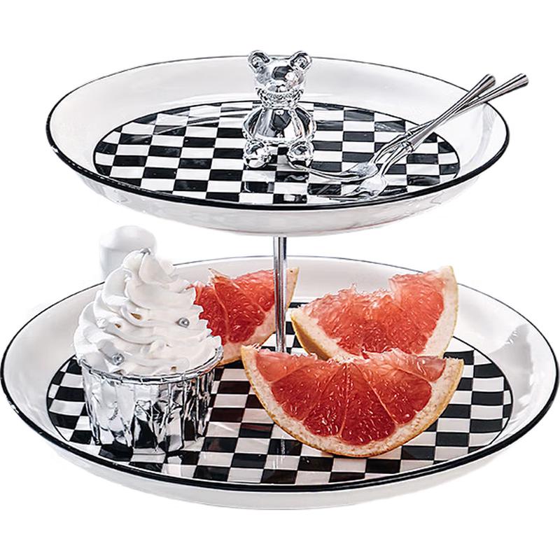 CRISTALGLASS European Ceramic Tiered Serving Platter