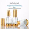 Auf Lager Goldene Basis Ätherische Öl Flasche - Transparente Glas Serum Flasche mit Gummi Kopf Tropfer, Versiegelte Leere Kosmetik Probe Flasche.