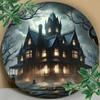 Spooky Halloween Castle Metal Sign Circular Iron Wall Decor for Bar Cafe Home