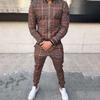 Men's Tracksuit 3D Plaid Printed Sports Casual Set Fashion British Style Gentleman Jacket Tether Trousers 2-piece Suit