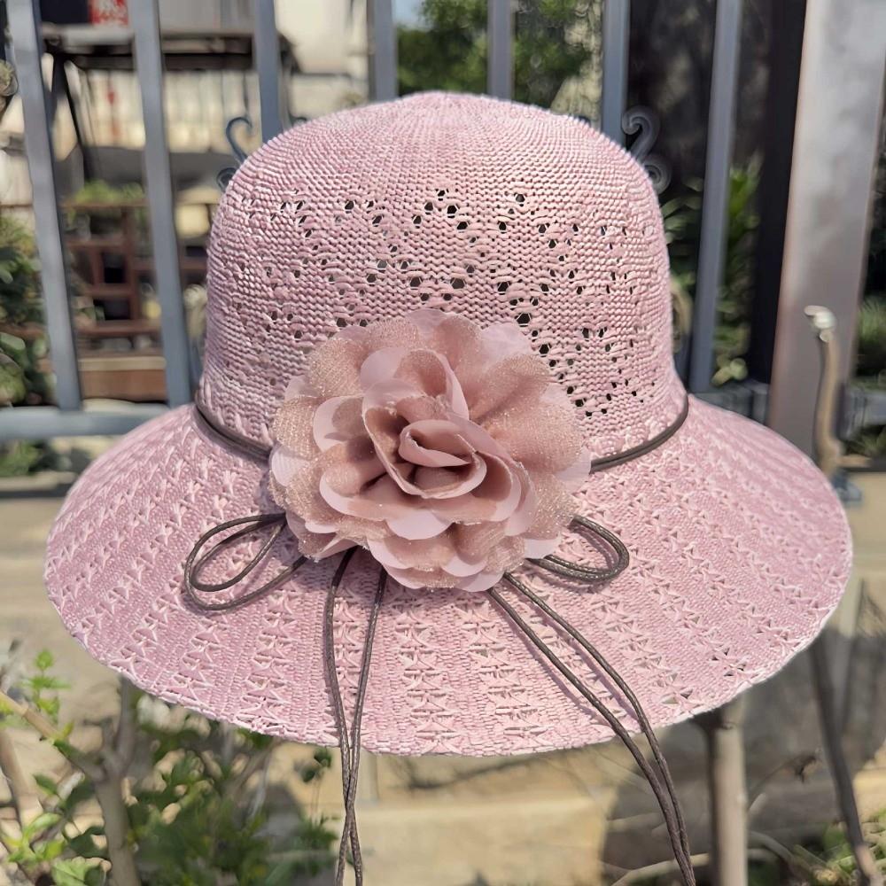 Flowers Decoration Beach Hat Foldable Design Bucket Hat Casual Straw Hat  Sun Protection