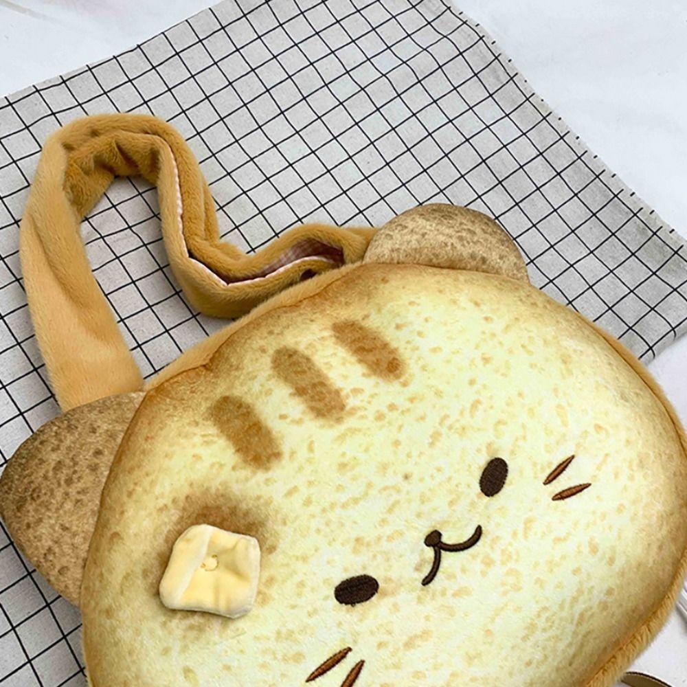 Harajuku Cartoon Toast Tote Bag Yellow Crossbody Bag Casual Butter Cat Shoulder Bag  Girls