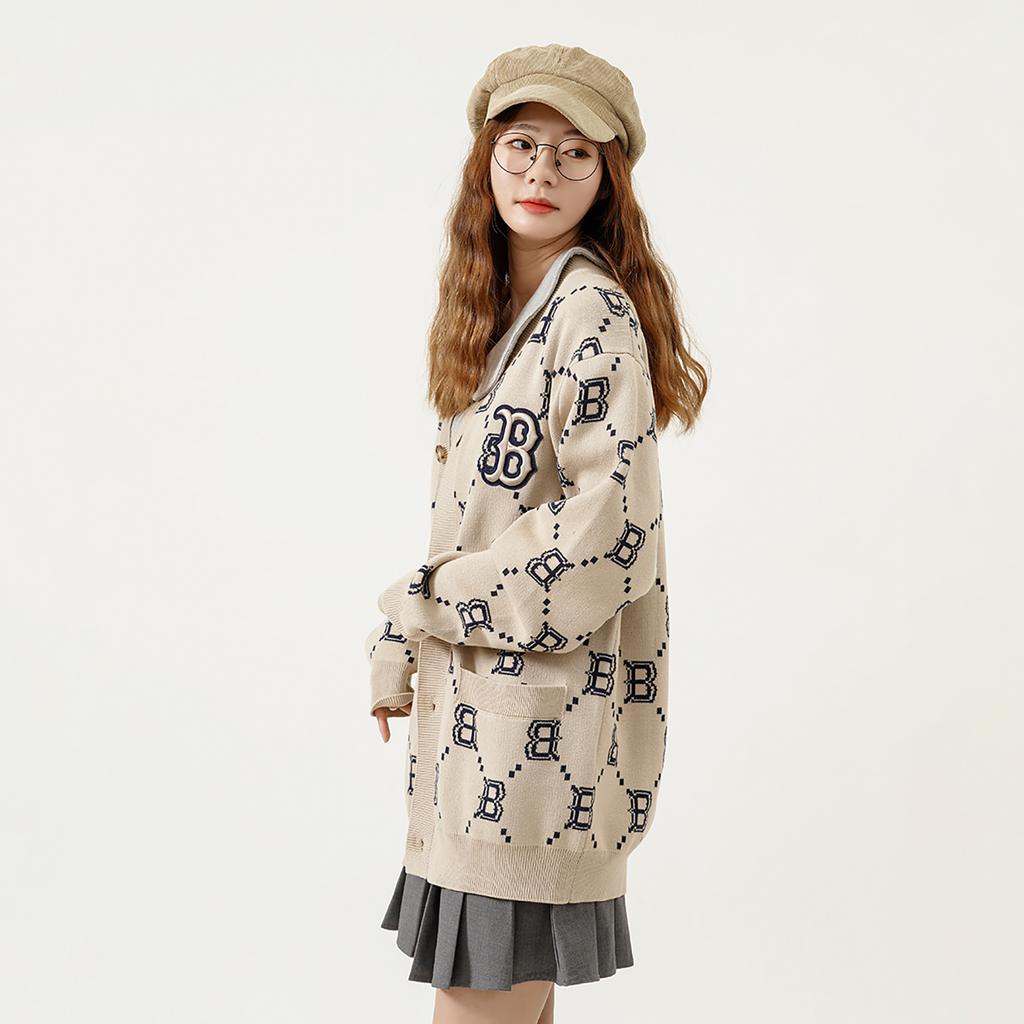 New MLB Base Logo Knitwear Unisex Beige 3AKCM0221-43BGS