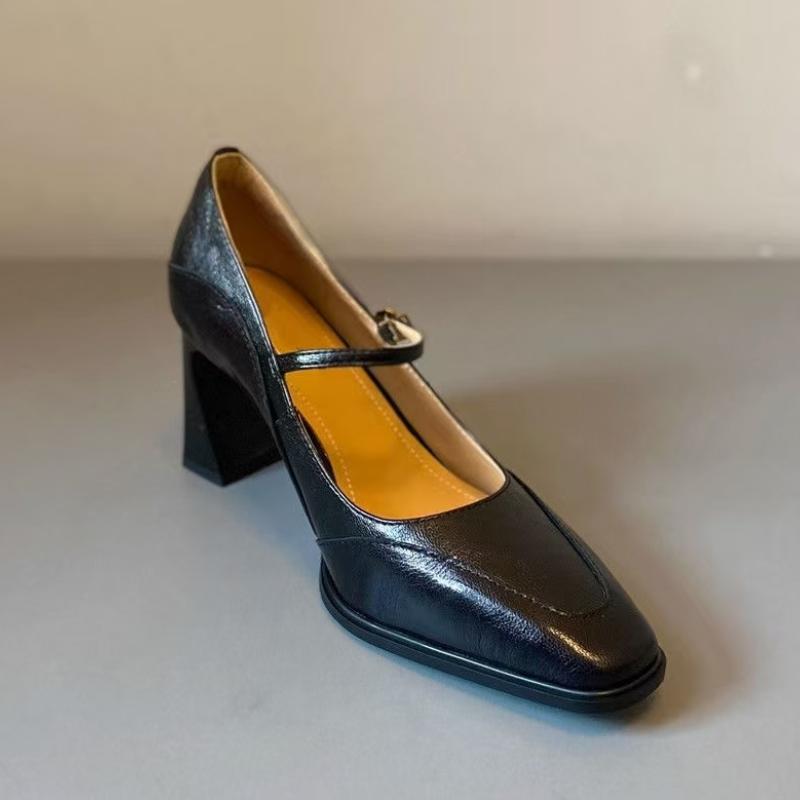 

2025 Новый Винно-красный Женские Туфли-лодочки Неглубокие Мэри Джинс Формальная Обувь Квадратный Высокий Каблук Коричневый Рабочий 35 чёрный