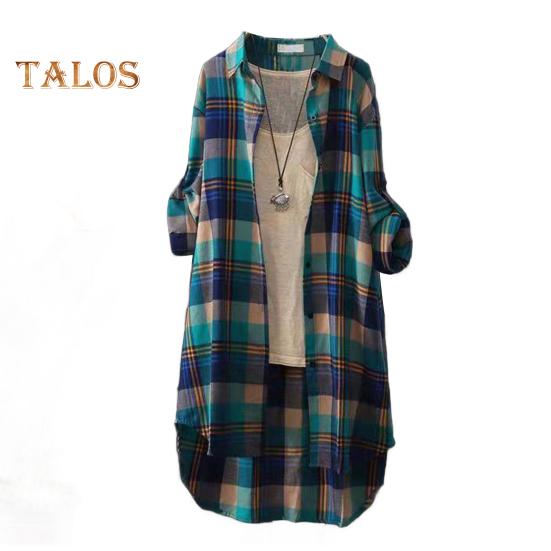 

Женское длинное пальто с лацканами, длинными рукавами, пуговицами, рубашка, пальто с клетчатым принтом, открытый спереди, кардиган свободного кроя, осенний наряд M синий