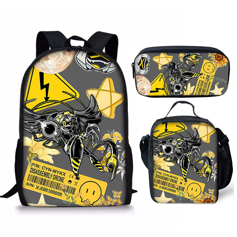 Hip Hop Youthful Novelty Murder Drones 3D Print 3pcs/Set Student Travel Bags Laptop Daypack Backpack Lunch Bag Pencil Case