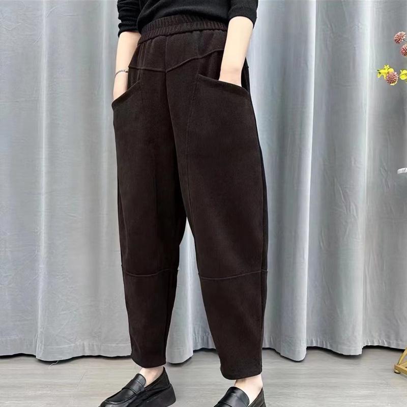

2025 Autumn/Winter Corduroy Plush High-Waisted Loose Pants for Middle-Aged and Elderly Women M (85-110 lbs)