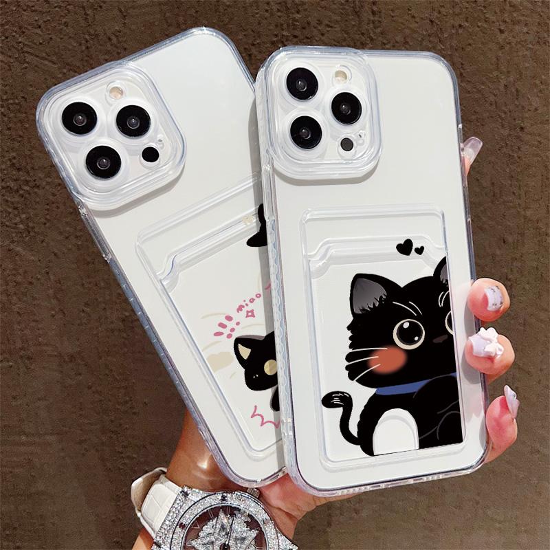 Card Slot Holder Silicone Wallet Pocket Case For Samsung A54 A24 Reno 12F 13F 14F Xiaomi Redmi Note 14 13 12 iPhone 13 14 16 Cover Clear Phone Bumper