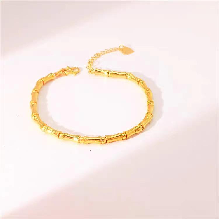 Pulseira de Bambu com Contas Douradas Sand: Joias Elegantes para Mulheres