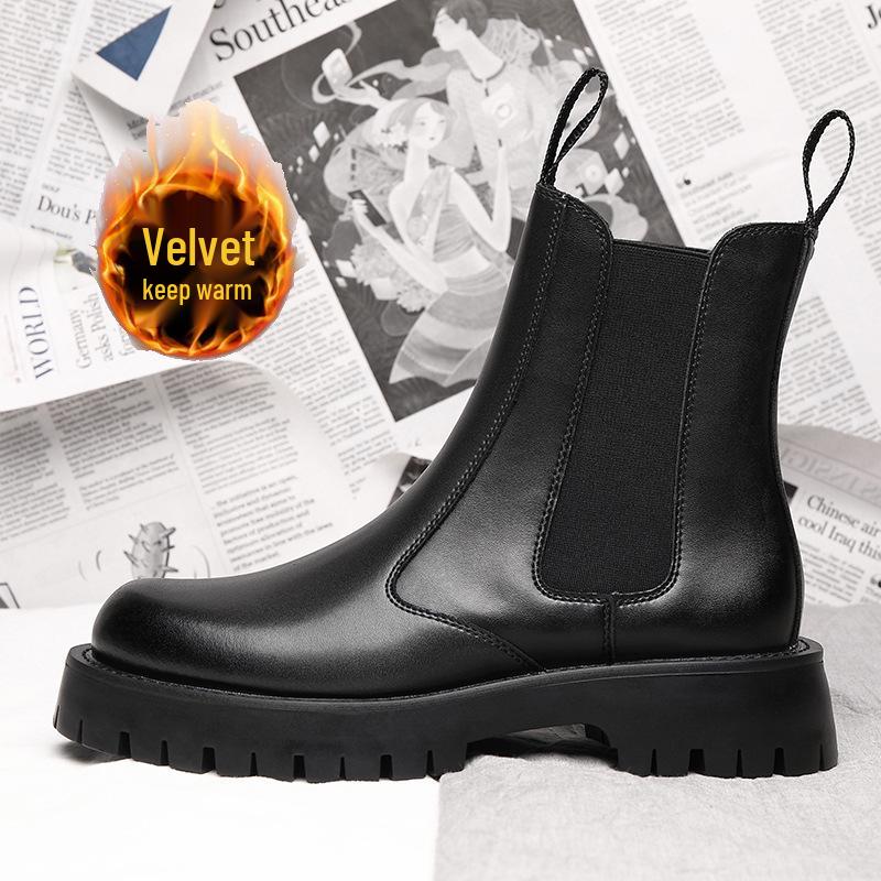 

Мужские кожаные ботинки мартин на высоком голенище - Британский стиль, Толстая подошва, Бархатная подкладка, Зимнее тепло Size 45