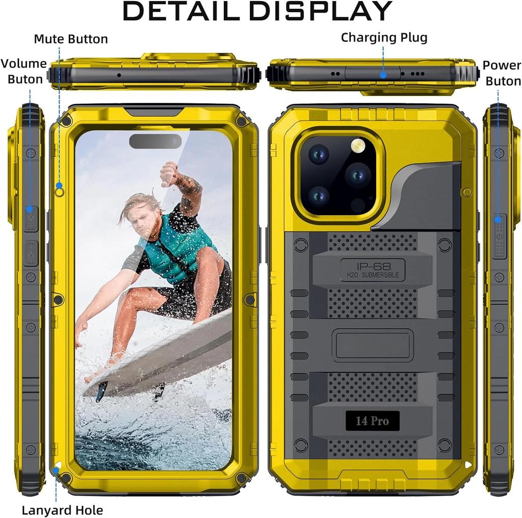 Per iPhone 16 15 14 13 12 11 Pro Max XS XR 8 7 6 Plus Custodia blindata in metallo resistente all'acqua IP68 Cover antiurto Pellicola protettiva per schermo