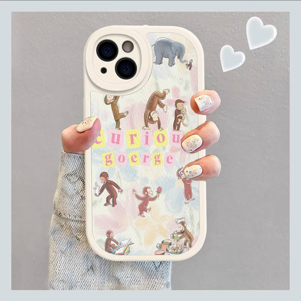

Lovely Curious G-George Monkey Phone Case For IPhone 16 15 14 13 Pro Max 11 12 Plus Leather Silicone Cover iPhone 16 plus