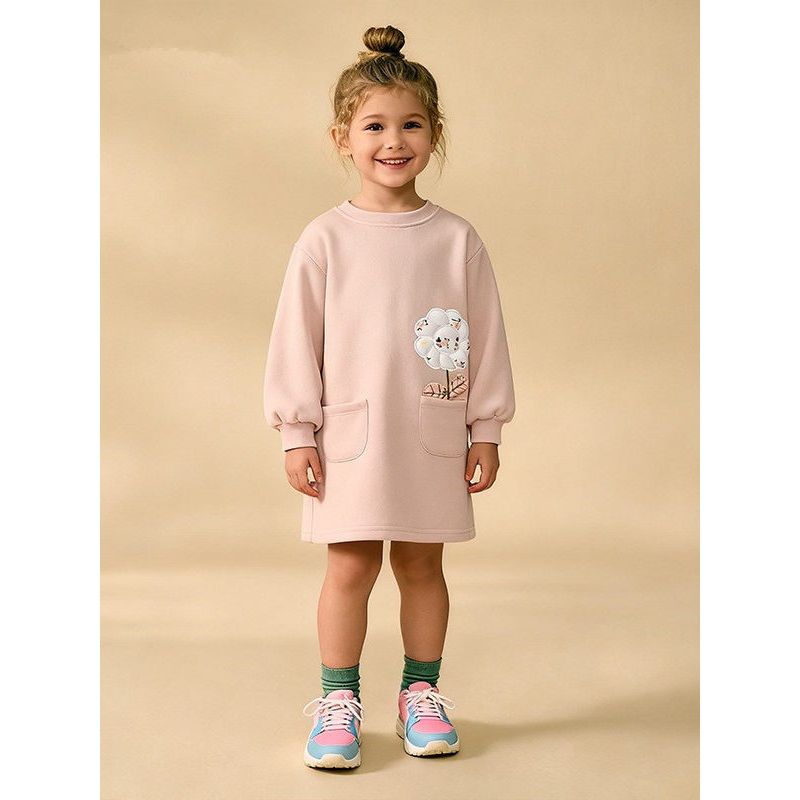 Girls' Pocket Sweatshirt Dress 2025 Autumn and Winter New Pink Sunflower Dress for Young Children and Little Girls Autumn Princess Dress
