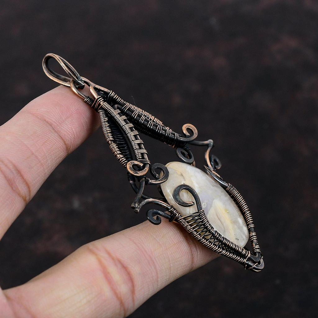 Plume Agate Pendant Copper Wire Wrapped Pendant Stylish Pendant Wire Wrap Gemstone Jewelry Handmade Designer Pendant Copper Jewelry For Gift