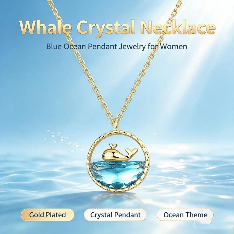 Cute Sweet Blue Crystal Sea Whale Pendant Necklace For Women New Creative Design Summer Collar Jewelry Gift