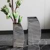 Silver Metal Decorative Vase Modern Faceted Ridged Sleek for Entryway