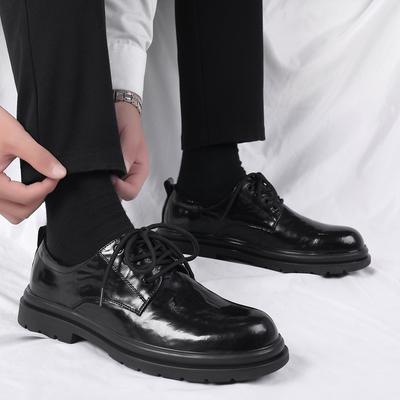 Scarpe in Pelle Stile Britannico Nero Business Casual Abito Scarpe Derby Rialzanti Matrimonio Sposo