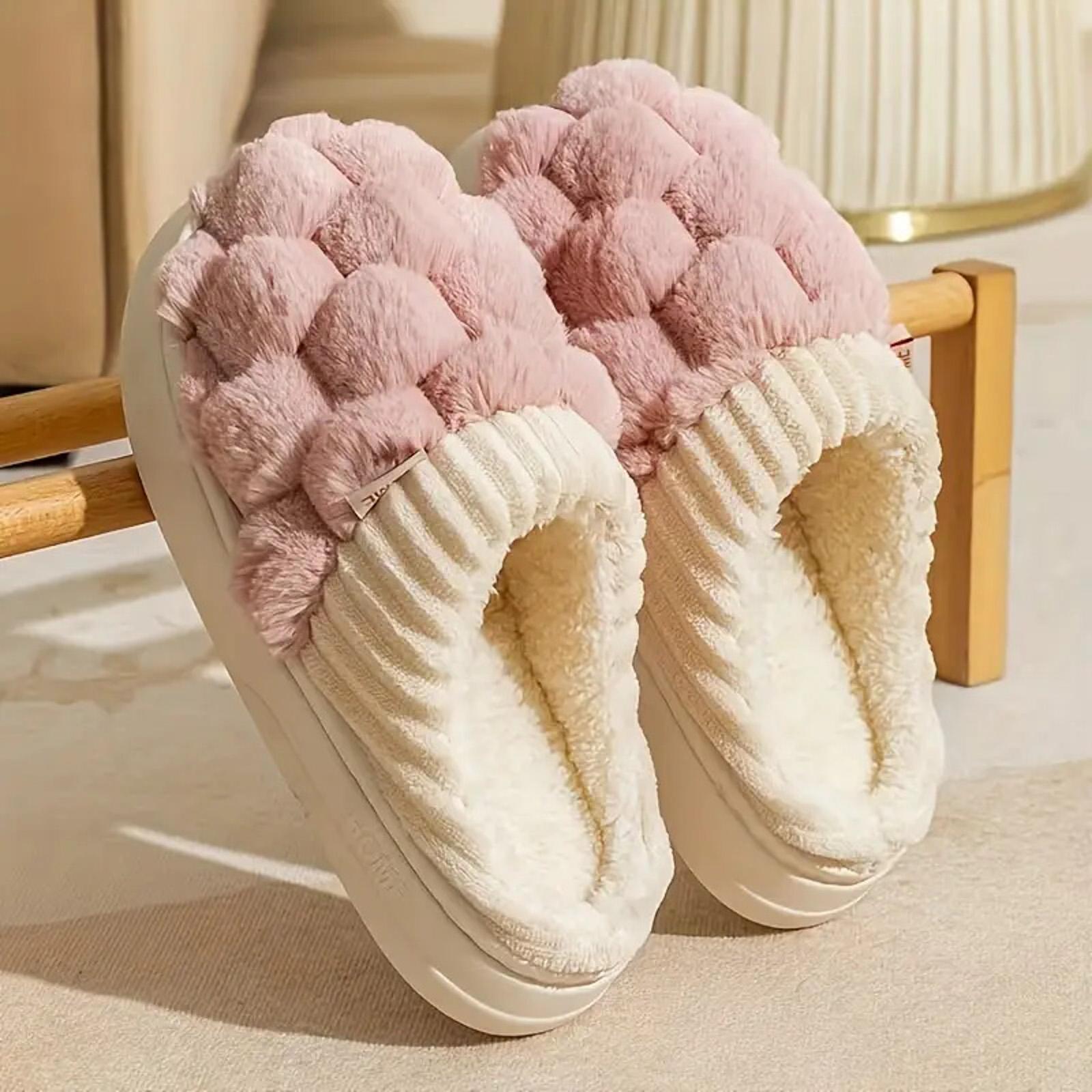 

Women s Plush Soft Soled Plaid Cotton Slippers Closed Toe Open Heel Slip Thick Soled House Slippers for Women Washable Open Toe 36 рожевий