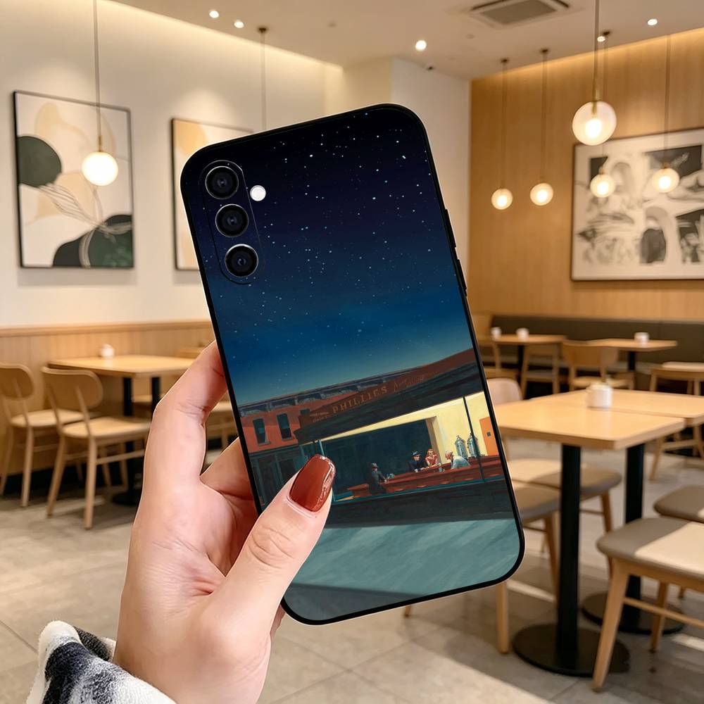 E-edward H-hopper Art Phone Case Black Silicone Soft For Samsung Galaxy A73,A72,A71,A70,A53,A52,A51