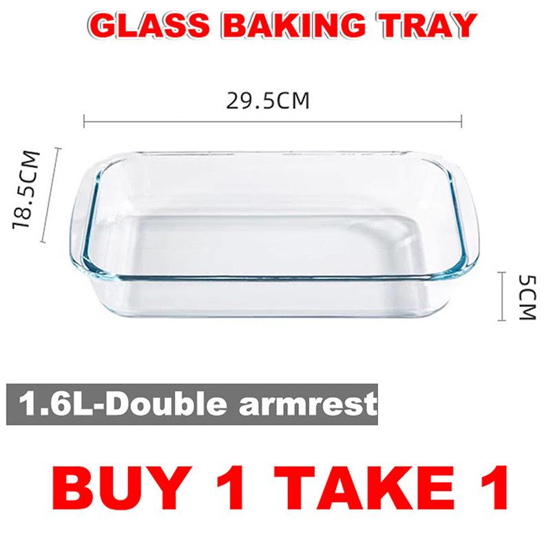 [Buy 1 Take 1]Rectangular Tempered Glass Bakeware Pan 1.6L/3L With Handle Glass Container Food Storage