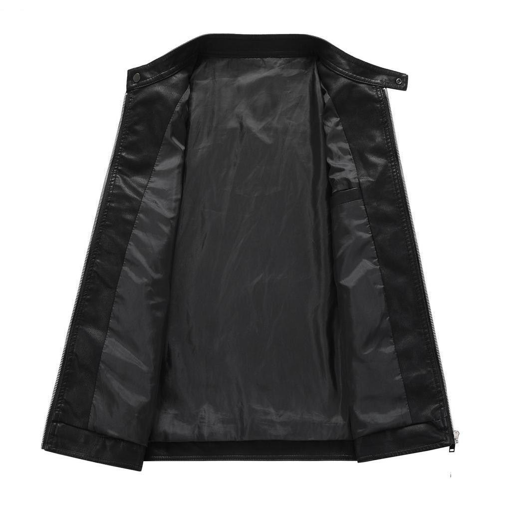 Spring Autumn and Winter Plus Size Men's Zip Short Section Stand-up Collar Comfortable Jacket Slim Casual Leather Jacket Outerwear