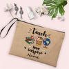 Rainbow Teacher Pencil Case Personalized Custom Name Linen Stationery Supplies Storage Bags Travel Neceser Makeup Bag Best Gifts