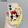 KEYSION Cartoon Cute Plush Embroidery Case for OPPO A5i with Lanyard Silicone Shockproof Phone Back Cover for OPPO A5i
