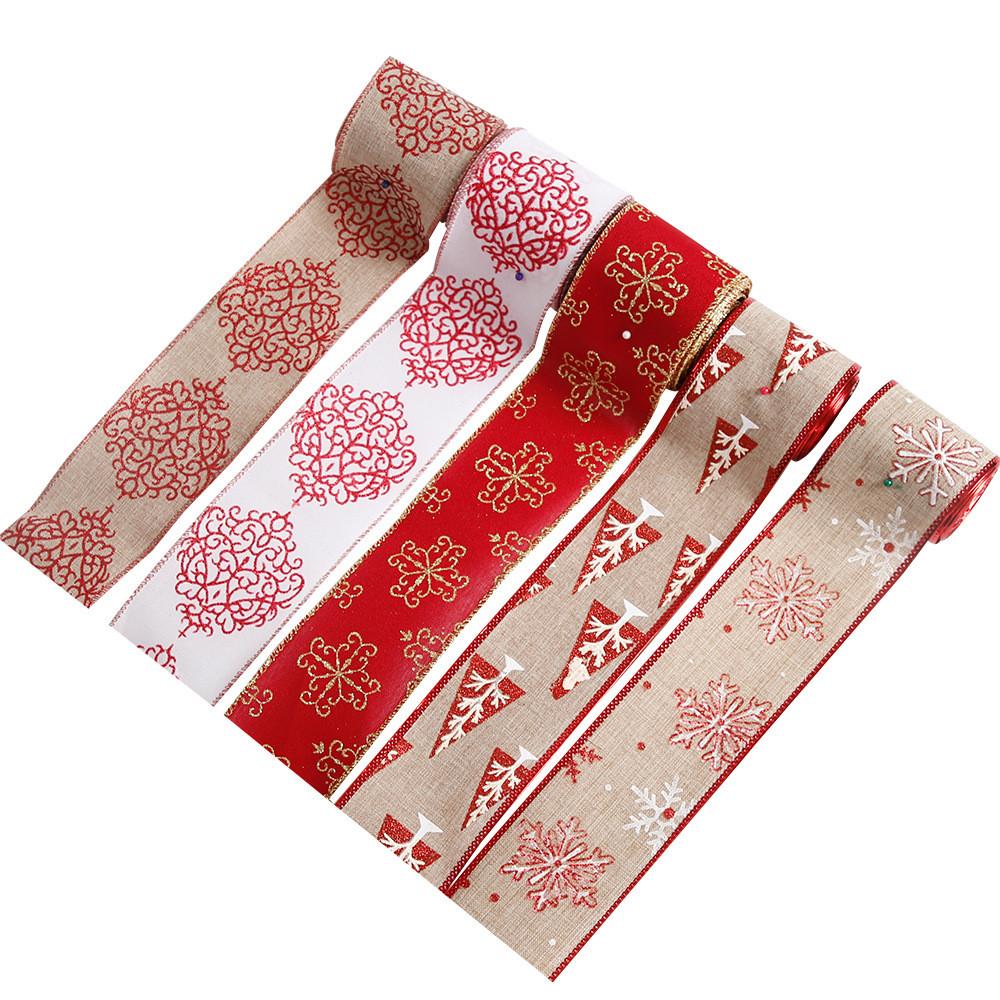 Elegant 2 Meter Christmas Ribbon Decorations With Snowflake And Pine Tree Designs