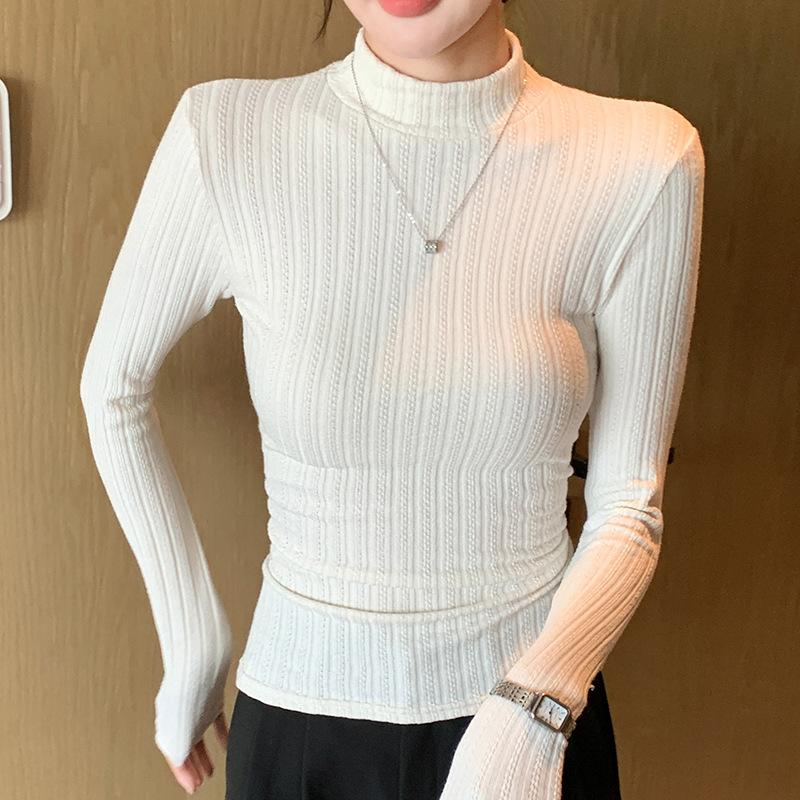 Slim Fit Thin Knit Sweater Top Basic Bottom Sweater Autumn Winter Half High Neck Women's Pullovers Clothing