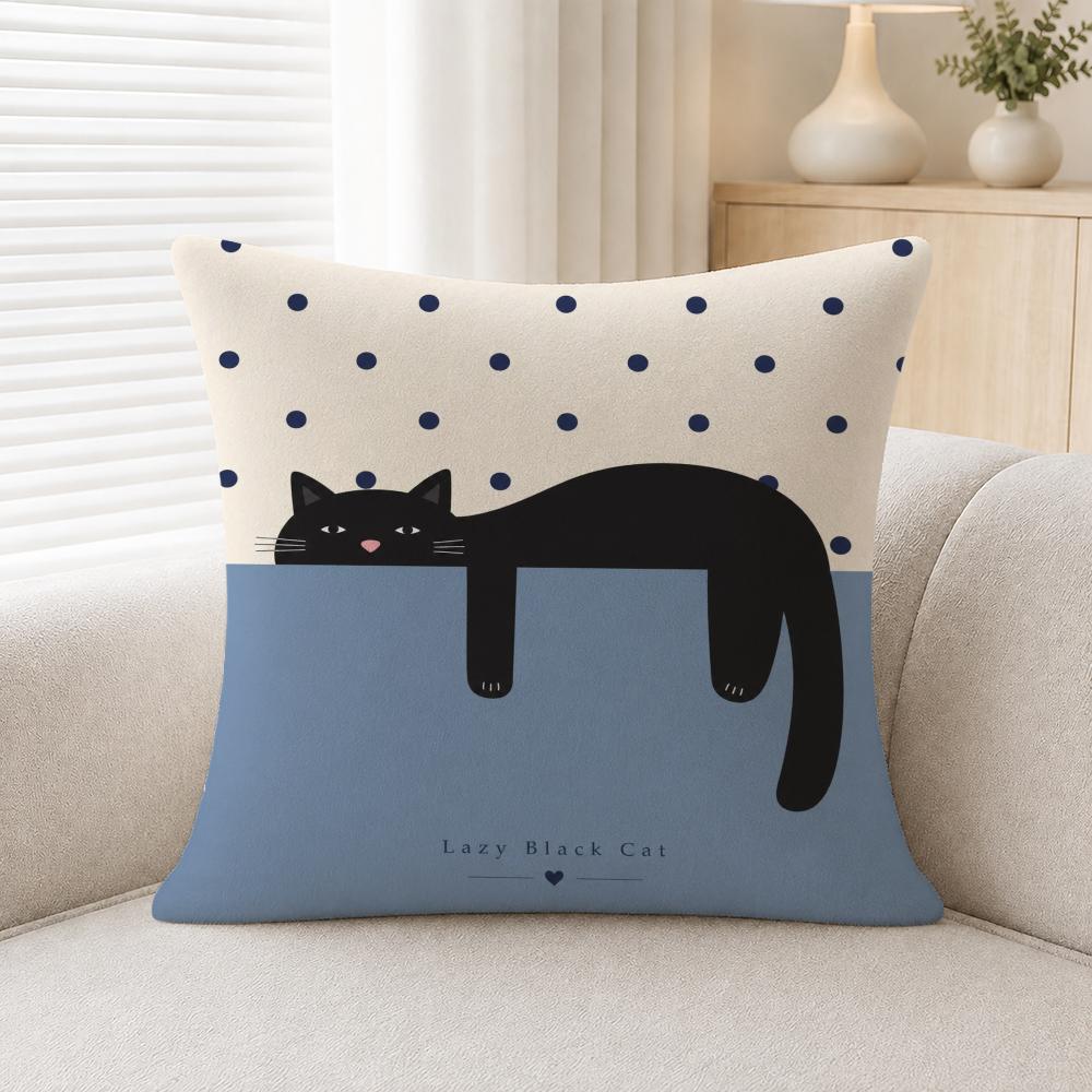 Pattern Lazy Black Cat Pattern Cushion Cover Soft Plush Cushion Covers Fluffy Throw Pillow Cases For Sofa Bedroom Home Decor